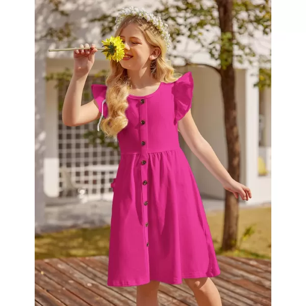 Arshiner Girls Dress Flutter Sleeve A-Line Button Down Sundress Casual Midi Dresses for 4-12 Years Kids
