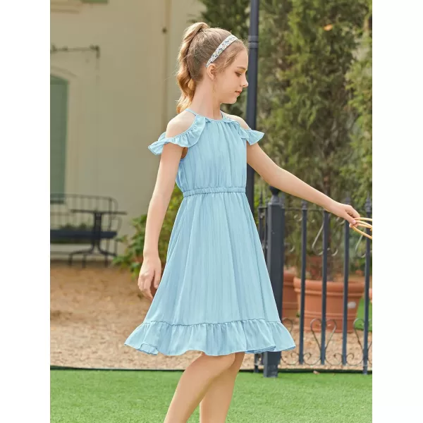 Arshiner Girls Dress Halter Neck Ruffle Sleeveless Formal Party Casual Summer Sundress for 5-14 Years
