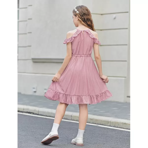 Arshiner Girls Dress Halter Neck Ruffle Sleeveless Formal Party Casual Summer Sundress for 5-14 Years