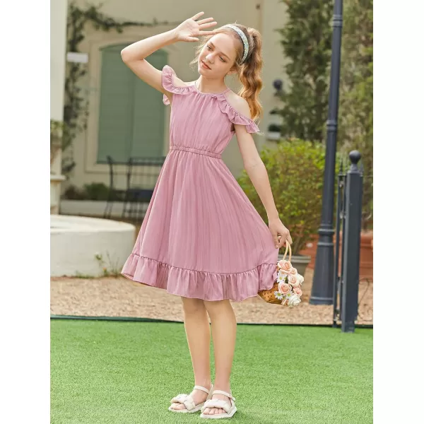 Arshiner Girls Dress Halter Neck Ruffle Sleeveless Formal Party Casual Summer Sundress for 5-14 Years