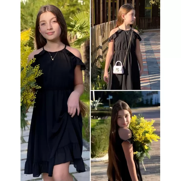 Arshiner Girls Dress Halter Neck Ruffle Sleeveless Formal Party Casual Summer Sundress for 5-14 Years
