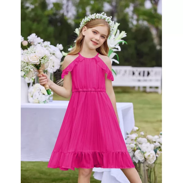 Arshiner Girls Dress Halter Neck Ruffle Sleeveless Formal Party Casual Summer Sundress for 5-14 Years