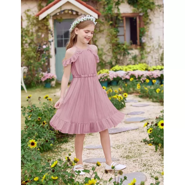 Arshiner Girls Dress Halter Neck Ruffle Sleeveless Formal Party Casual Summer Sundress for 5-14 Years