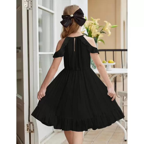 Arshiner Girls Dress Halter Neck Ruffle Sleeveless Formal Party Casual Summer Sundress for 5-14 Years