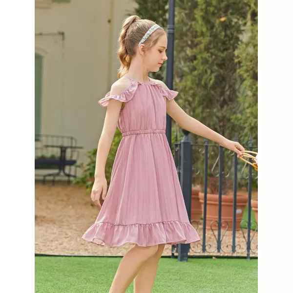 Arshiner Girls Dress Halter Neck Ruffle Sleeveless Formal Party Casual Summer Sundress for 5-14 Years