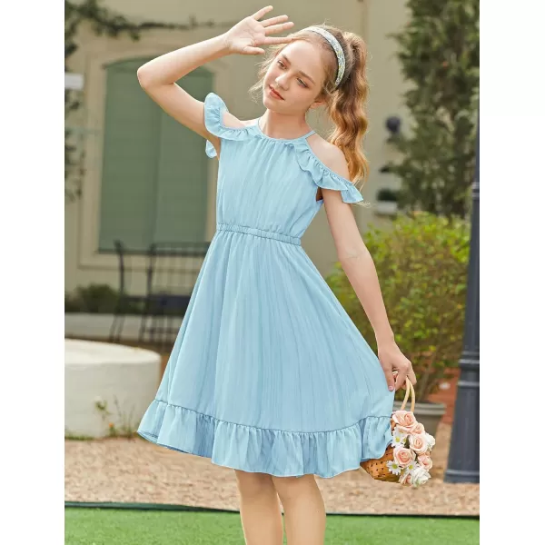 Arshiner Girls Dress Halter Neck Ruffle Sleeveless Formal Party Casual Summer Sundress for 5-14 Years