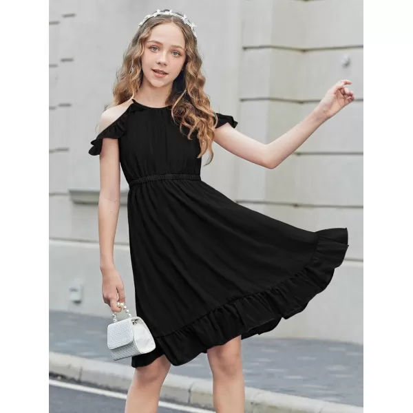 Arshiner Girls Dress Halter Neck Ruffle Sleeveless Formal Party Casual Summer Sundress for 5-14 Years