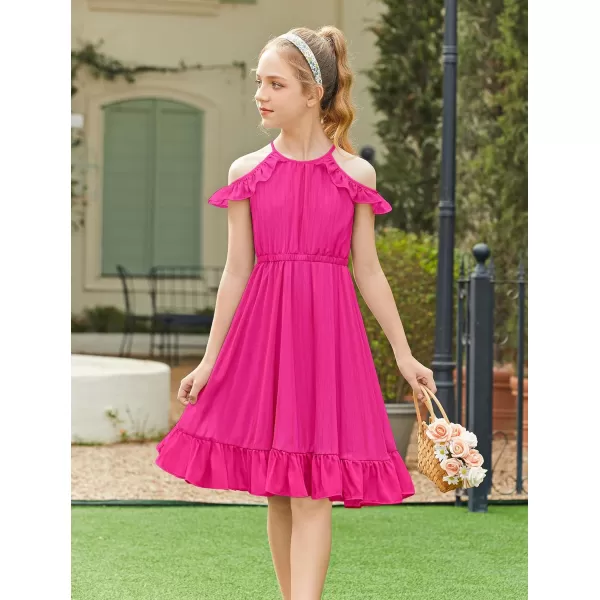 Arshiner Girls Dress Halter Neck Ruffle Sleeveless Formal Party Casual Summer Sundress for 5-14 Years