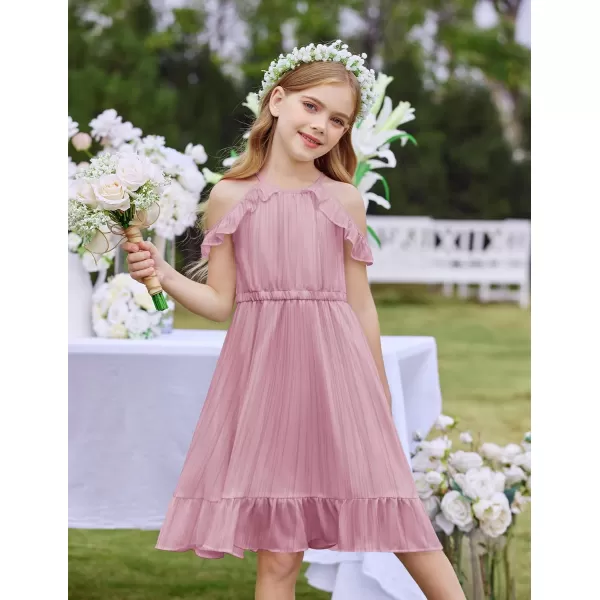Arshiner Girls Dress Halter Neck Ruffle Sleeveless Formal Party Casual Summer Sundress for 5-14 Years