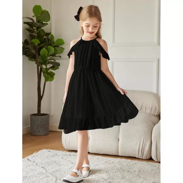 Arshiner Girls Dress Halter Neck Ruffle Sleeveless Formal Party Casual Summer Sundress for 5-14 Years