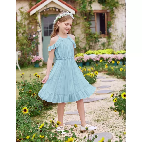 Arshiner Girls Dress Halter Neck Ruffle Sleeveless Formal Party Casual Summer Sundress for 5-14 Years