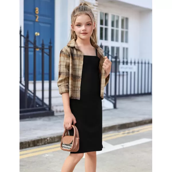 Arshiner Girls Dresses 2 Piece Outfit Cami Dress with Crop Button Up Blouse Shirt Clothing for 5-12 Years
