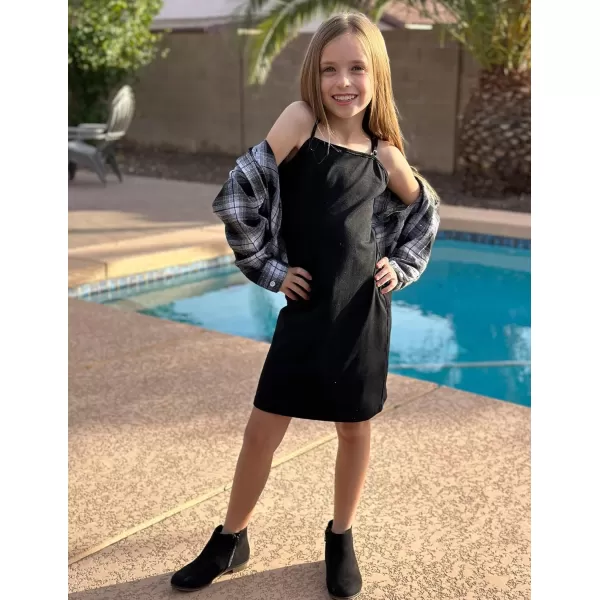 Arshiner Girls Dresses 2 Piece Outfit Cami Dress with Crop Button Up Blouse Shirt Clothing for 5-12 Years
