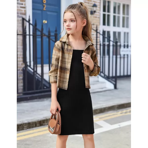 Arshiner Girls Dresses 2 Piece Outfit Cami Dress with Crop Button Up Blouse Shirt Clothing for 5-12 Years