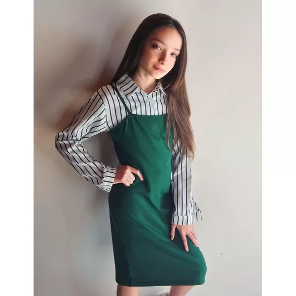 Arshiner Girls Dresses 2 Piece Outfit Cami Dress with Crop Button Up Blouse Shirt Clothing for 5-12 Years