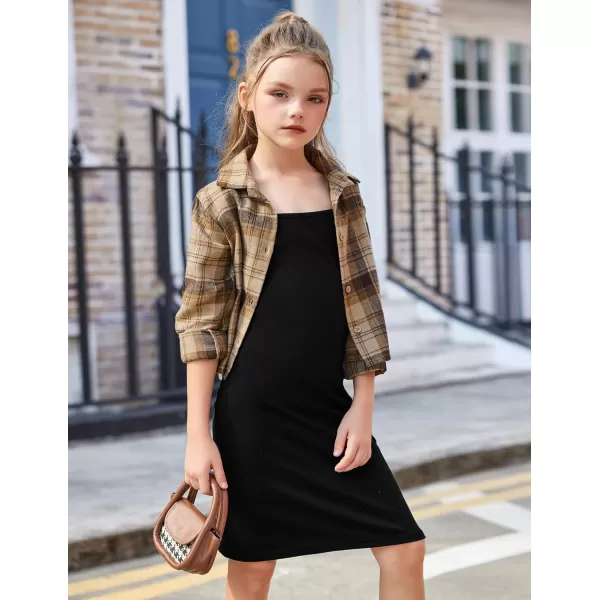 Arshiner Girls Dresses 2 Piece Outfit Cami Dress with Crop Button Up Blouse Shirt Clothing for 5-12 Years