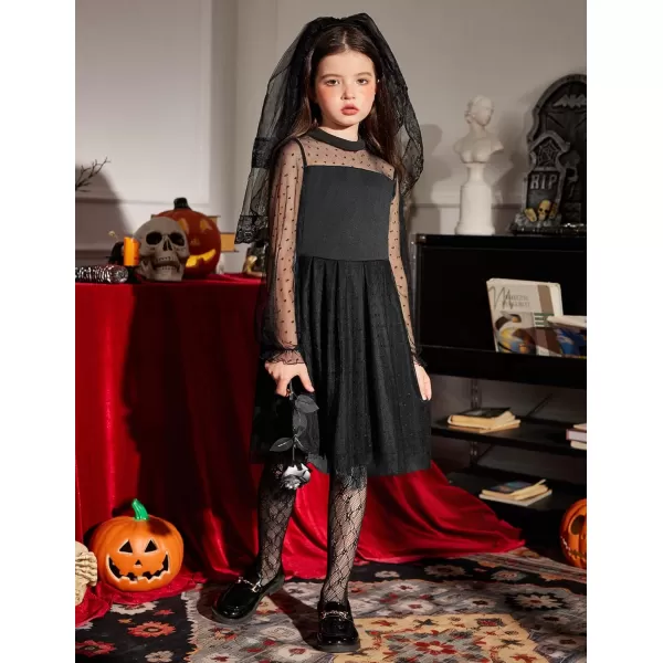 Arshiner Girls Dresses Contrast Mesh Puff Long Sleeve Mock Neck Formal Party A Line Short Tulle Dress