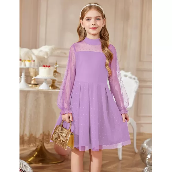 Arshiner Girls Dresses Contrast Mesh Puff Long Sleeve Mock Neck Formal Party A Line Short Tulle Dress