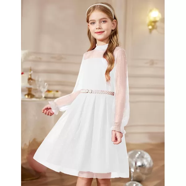 Arshiner Girls Dresses Contrast Mesh Puff Long Sleeve Mock Neck Formal Party A Line Short Tulle Dress