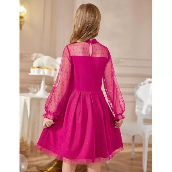 Arshiner Girls Dresses Contrast Mesh Puff Long Sleeve Mock Neck Formal Party A Line Short Tulle Dress
