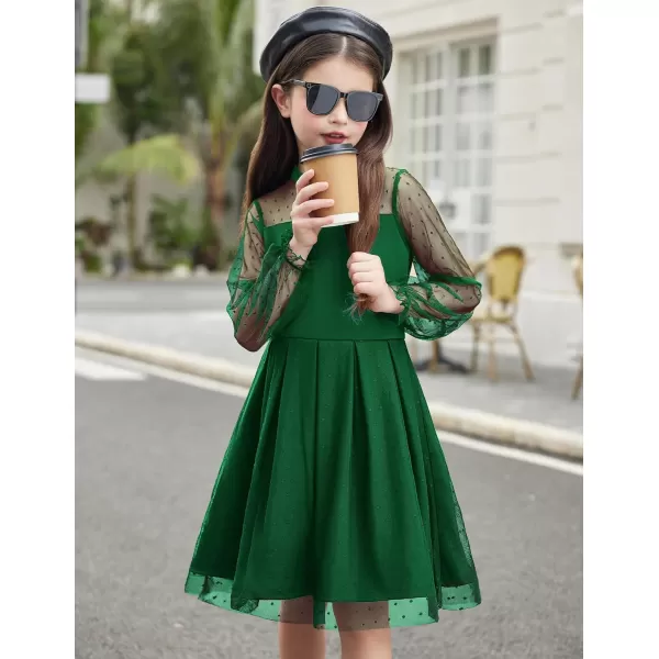 Arshiner Girls Dresses Contrast Mesh Puff Long Sleeve Mock Neck Formal Party A Line Short Tulle Dress