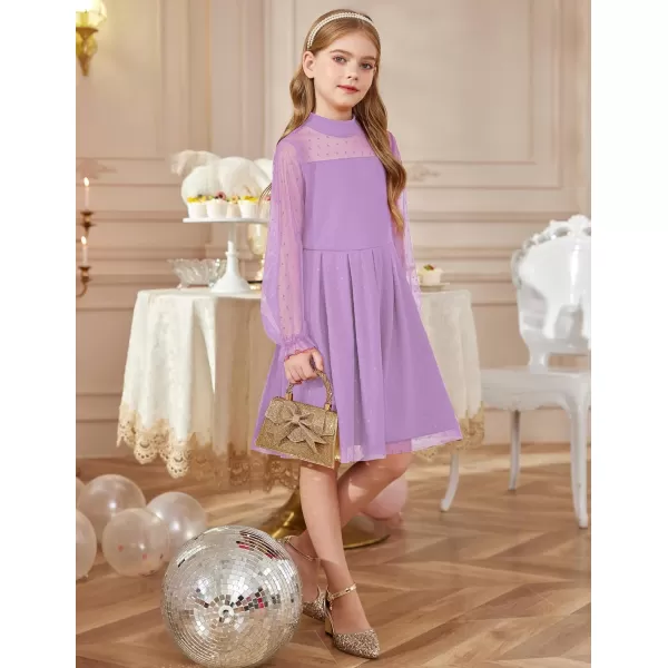 Arshiner Girls Dresses Contrast Mesh Puff Long Sleeve Mock Neck Formal Party A Line Short Tulle Dress