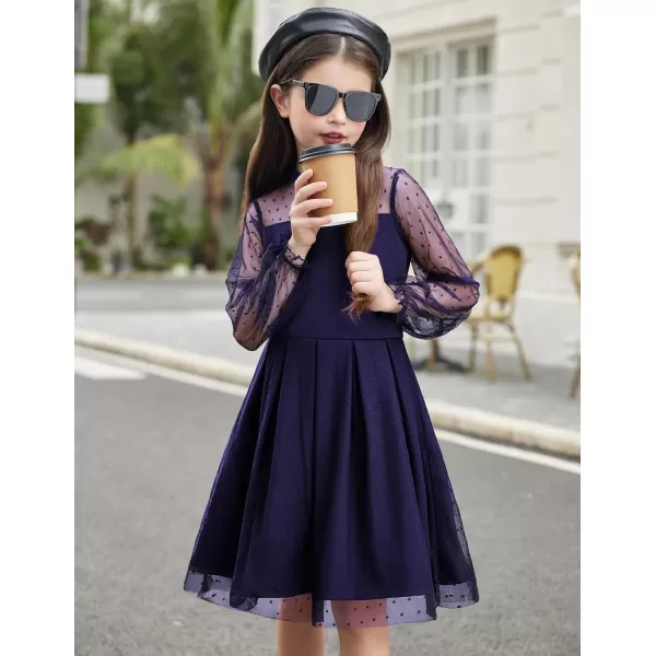 Arshiner Girls Dresses Contrast Mesh Puff Long Sleeve Mock Neck Formal Party A Line Short Tulle Dress