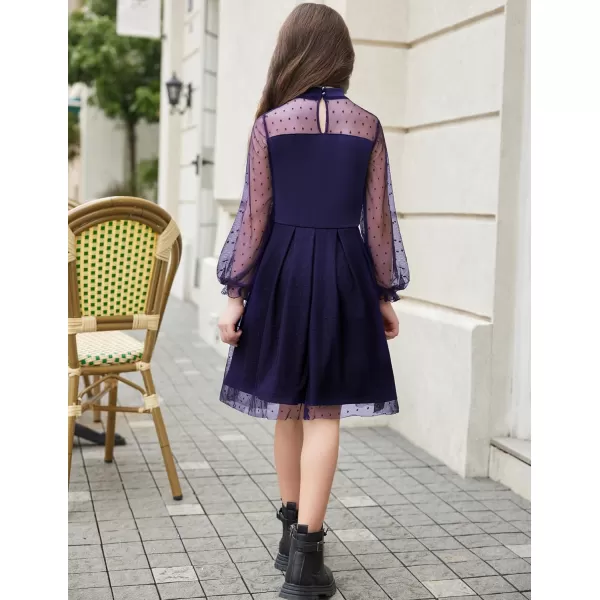 Arshiner Girls Dresses Contrast Mesh Puff Long Sleeve Mock Neck Formal Party A Line Short Tulle Dress