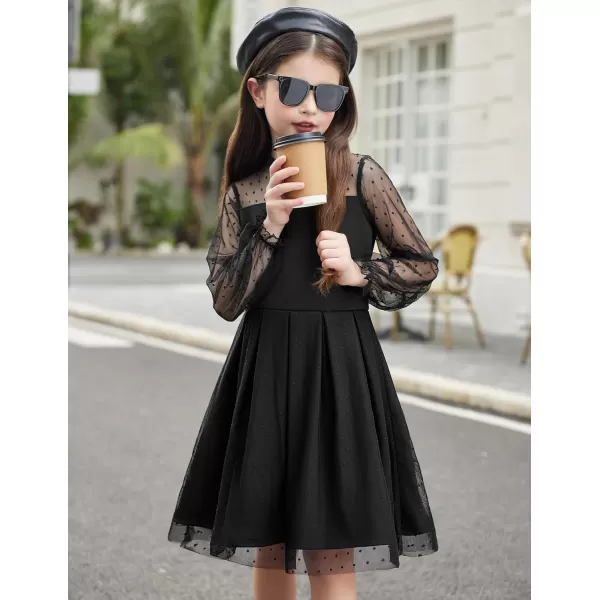 Arshiner Girls Dresses Contrast Mesh Puff Long Sleeve Mock Neck Formal Party A Line Short Tulle Dress