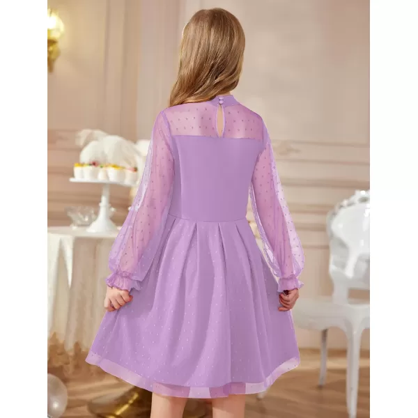 Arshiner Girls Dresses Contrast Mesh Puff Long Sleeve Mock Neck Formal Party A Line Short Tulle Dress