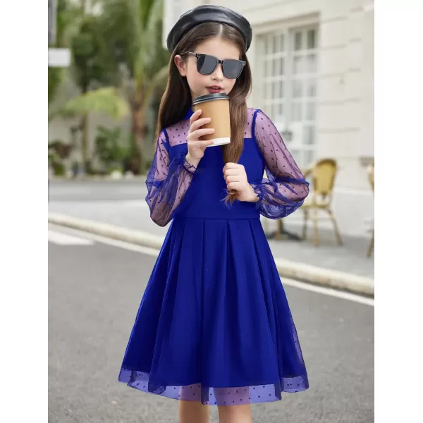 Arshiner Girls Dresses Contrast Mesh Puff Long Sleeve Mock Neck Formal Party A Line Short Tulle Dress