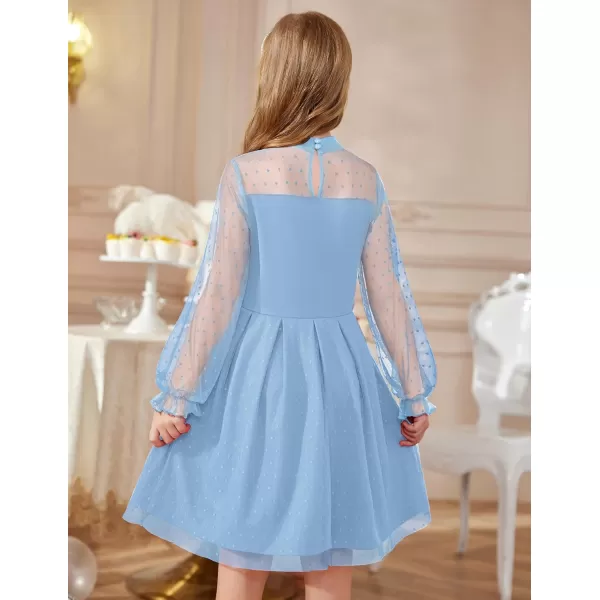 Arshiner Girls Dresses Contrast Mesh Puff Long Sleeve Mock Neck Formal Party A Line Short Tulle Dress
