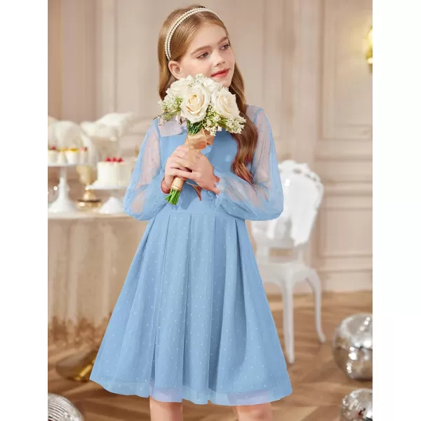 Arshiner Girls Dresses Contrast Mesh Puff Long Sleeve Mock Neck Formal Party A Line Short Tulle Dress