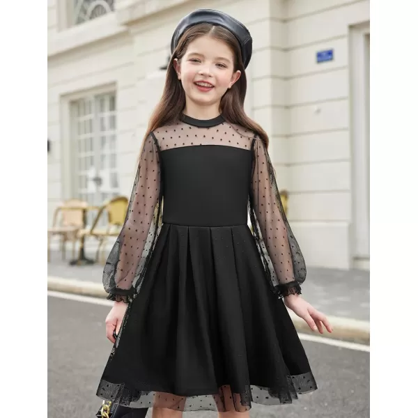 Arshiner Girls Dresses Contrast Mesh Puff Long Sleeve Mock Neck Formal Party A Line Short Tulle Dress
