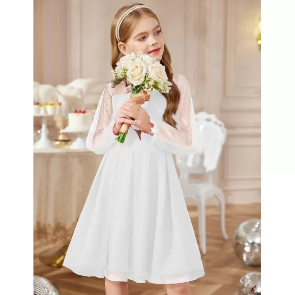 Arshiner Girls Dresses Contrast Mesh Puff Long Sleeve Mock Neck Formal Party A Line Short Tulle Dress