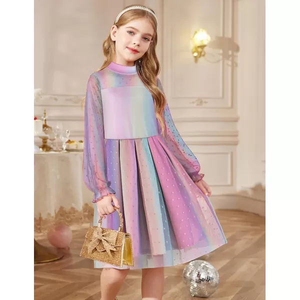 Arshiner Girls Dresses Contrast Mesh Puff Long Sleeve Mock Neck Formal Party A Line Short Tulle Dress