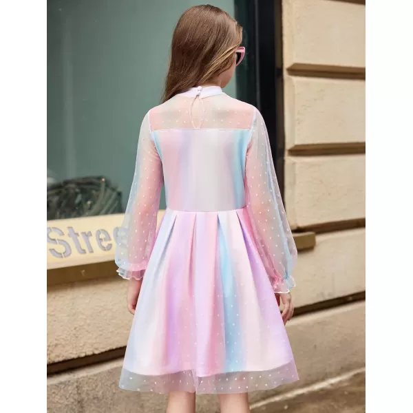 Arshiner Girls Dresses Contrast Mesh Puff Long Sleeve Mock Neck Formal Party A Line Short Tulle Dress