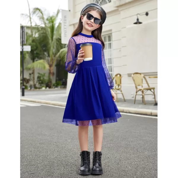 Arshiner Girls Dresses Contrast Mesh Puff Long Sleeve Mock Neck Formal Party A Line Short Tulle Dress