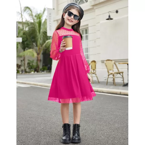 Arshiner Girls Dresses Contrast Mesh Puff Long Sleeve Mock Neck Formal Party A Line Short Tulle Dress