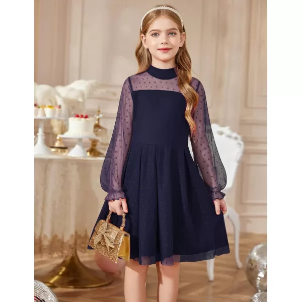 Arshiner Girls Dresses Contrast Mesh Puff Long Sleeve Mock Neck Formal Party A Line Short Tulle Dress