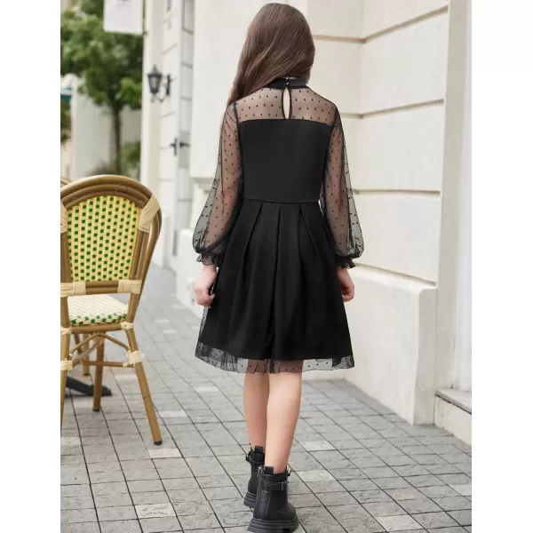 Arshiner Girls Dresses Contrast Mesh Puff Long Sleeve Mock Neck Formal Party A Line Short Tulle Dress