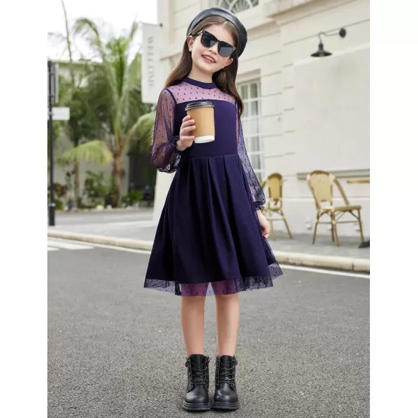 Arshiner Girls Dresses Contrast Mesh Puff Long Sleeve Mock Neck Formal Party A Line Short Tulle Dress