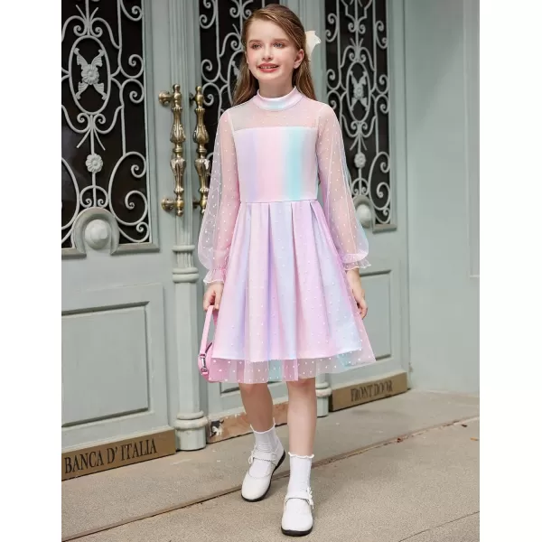 Arshiner Girls Dresses Contrast Mesh Puff Long Sleeve Mock Neck Formal Party A Line Short Tulle Dress