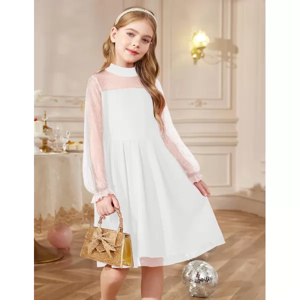 Arshiner Girls Dresses Contrast Mesh Puff Long Sleeve Mock Neck Formal Party A Line Short Tulle Dress