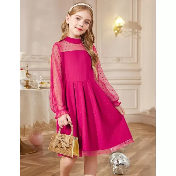 Arshiner Girls Dresses Contrast Mesh Puff Long Sleeve Mock Neck Formal Party A Line Short Tulle Dress