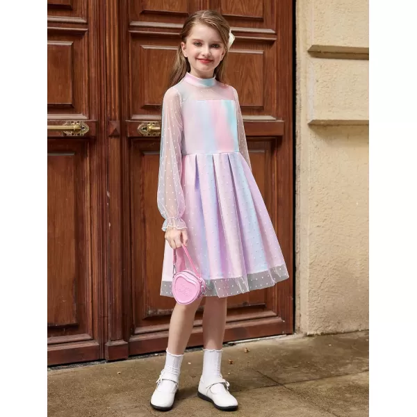 Arshiner Girls Dresses Contrast Mesh Puff Long Sleeve Mock Neck Formal Party A Line Short Tulle Dress