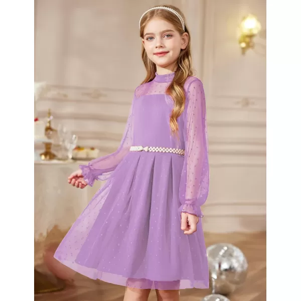 Arshiner Girls Dresses Contrast Mesh Puff Long Sleeve Mock Neck Formal Party A Line Short Tulle Dress