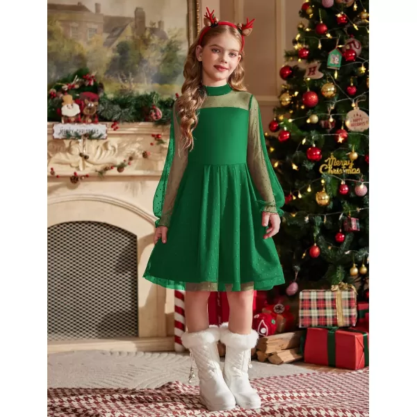 Arshiner Girls Dresses Contrast Mesh Puff Long Sleeve Mock Neck Formal Party A Line Short Tulle Dress