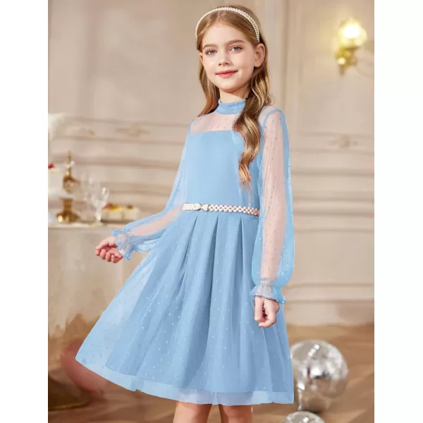 Arshiner Girls Dresses Contrast Mesh Puff Long Sleeve Mock Neck Formal Party A Line Short Tulle Dress