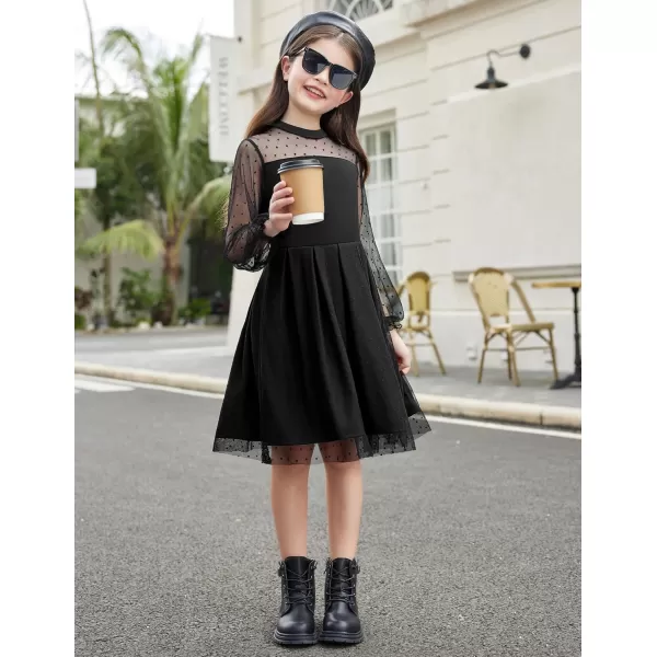 Arshiner Girls Dresses Contrast Mesh Puff Long Sleeve Mock Neck Formal Party A Line Short Tulle Dress